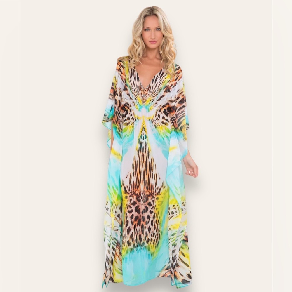Luli Fama Multicolor Animal Print Caftan - One size fits all